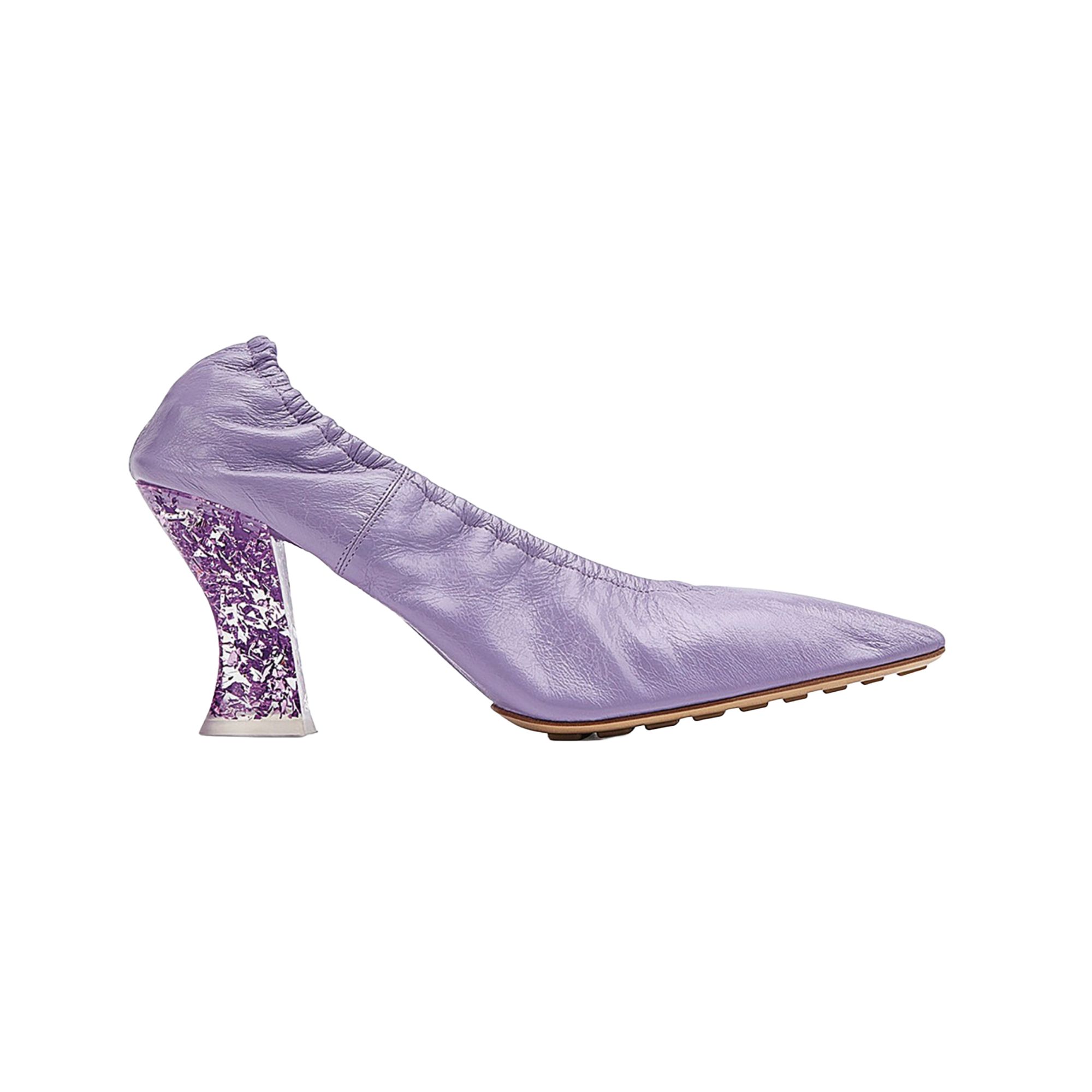Pre-owned Bottega Veneta Glitter Heel Leather Pumps In Purple