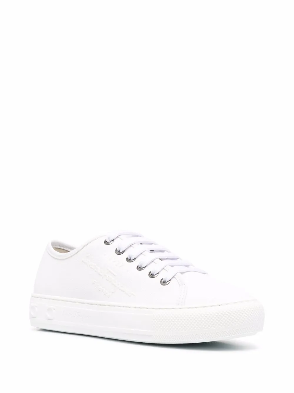 Ferragamo Embossed-Logo Low-Top Sneakers White